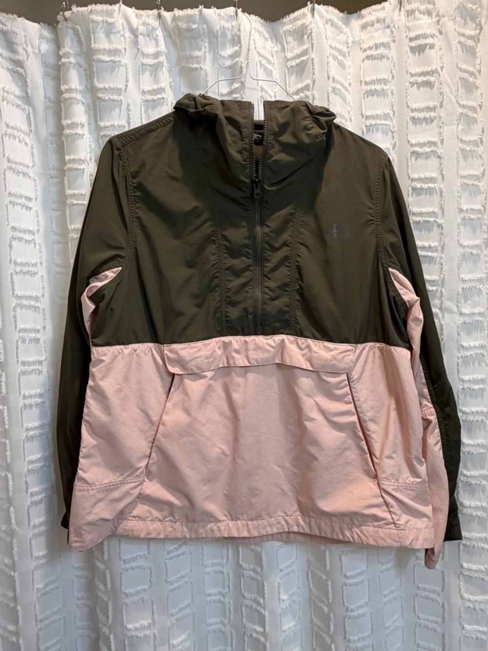 The North Face Olive Green and Pink Hooded Windbreaker